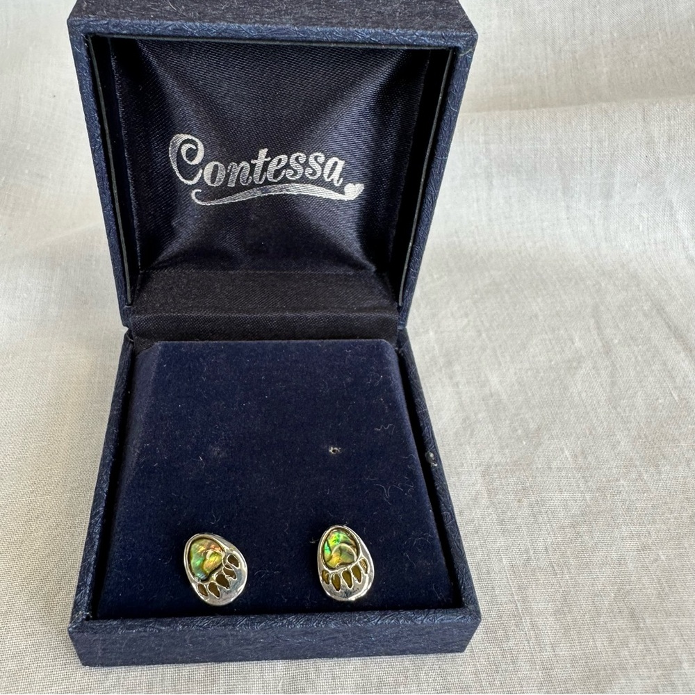 Contessa Silver and Green Bear Paw Earrings